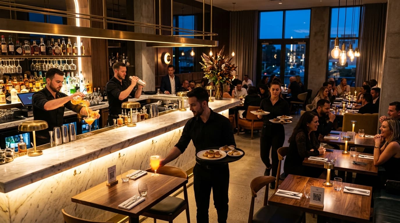 Atmosphère animée de restaurant et bar avec service en salle